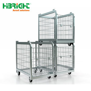 Cage de stockage en acier robuste et portable, pliable, conteneur à roulettes pour la logistique, sécurité d'entrepôt, empilable, emboîtable, cage en treillis métallique - Product Image 5