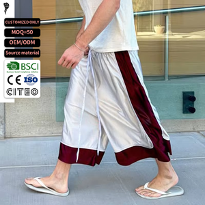 Shorts Capri en Satin Uni pour Hommes, Taille à Cordon, Bande Latérale, Style Décontracté, Respirant, 100% Polyester, Fournisseur OEM ODM - Product Image 1