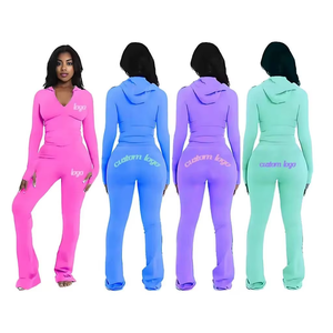 Set di Abbigliamento Athleisure Personalizzato OEM per Donne, Giacca con Cappuccio in Maglia e Pantaloni Lunghi, Tuta Casual, Ropa De Mujer - Product Image 2