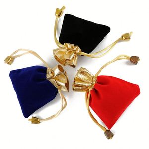 Elegant Soft Velvet Recyclable Drawstring Bags Gold Opening Jewelry Gift Pouches for Gemstone Necklaces <b>Watch</b> Glasses - Product Image 2