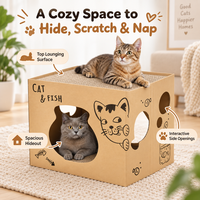 Maison à gratter pour chat en carton ondulé en gros avec coussin de grattage supérieur et trou de jeu en forme de poisson pour l'abri des animaux domestiques en intérieur