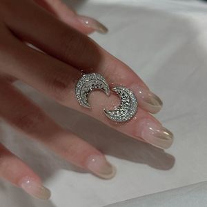 Pendientes de Plata de Ley S925 con Diseño de Luna, Estilo Vintage Antiguo, Incrustaciones de Microcirconitas, Diseño Simple y Moderno, Estilo Colgante - Product Image 1