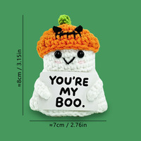 Figurines fantômes au crochet faites à la main avec cartes de citations motivantes, 4,3 pouces, décorations de table sur le thème d'Halloween pour la décoration intérieure des fêtes