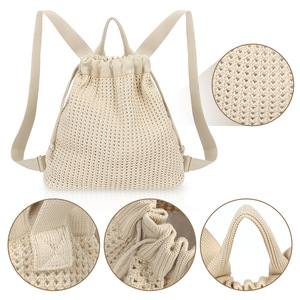 New Hollowed-out Woven Bags Durable Zipper Closure Casual Tote Lightweight Eco-Friendly Beach Shoulder Tote Crossbody <b>Backpack</b> - Product Image 1