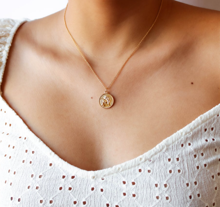 Collier Avec Pendentif Cabochon Bronze Anges Chérubins - Longueur 56-60 Cm - Neuf Sans Emballage