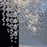 Lustre commercial moderne haut de gamme à LED dimmable blanc chaud pour grand escalier et couloir, avec verre personnalisé, garantie 3 ans