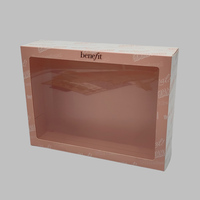 Boîtes rigides en papier d'art recyclé 350 g/m², design personnalisé, couleur rose, boîte de présentation cosmétique, offset, PET transparent, vernis à ongles, huile