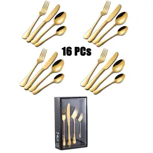 Cutlery Sets Gift Package Colorful Stainless Steel 16 Pcs Flatware Sets 5 Sets Titanium Luxury Gift Box Dining Room,desktop