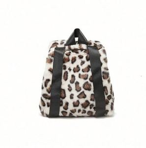 Womens Winter Custom Faux Fur Leopard Print <b>Backpack</b> Furry Fur Plush Cheetah Fleece <b>Drawstring</b> <b>Backpack</b> - Product Image 2