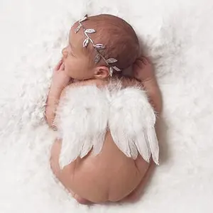 Mode Bayi Baru Lahir Anak-anak Bulu Daun Ikat Kepala & Sayap Malaikat Daun Alat Peraga Foto Baru Lahir Properti Fotografi Bayi Bayi Perempuan Laki-laki