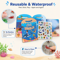 Livre d'autocollants durables en gelée océanique, autocollants de dessins animés réutilisables, cadeau de voyage portable pour les tout-petits