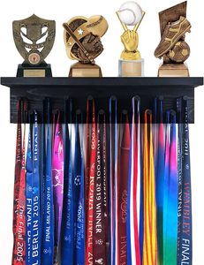 Présentoir de médailles en bois, porte-trophée avec crochets en acier, présentoir de médailles, <span class=keywords><strong>cadre</strong></span> de ruban mural <span class=keywords><strong>pour</strong></span> panier de Football - Product Image 6