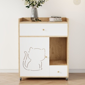 Meuble de Luxe en Bois Massif pour Litière de Chat avec Fermeture à Bouton, Niche Moderne pour Chat, Armoire pour Salon, Toilette Intérieure pour Animaux de Compagnie - Product Image 2