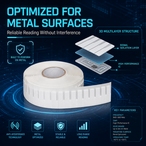 Özel UHF Esnek Anti-<span class=keywords><strong>Metal</strong></span> RFID Etiketi 860 960MHz Monza R6 Yazdırılabilir Yüksek Sıcaklığa Dayanıklı Varlık Takibi Etiketi - Product Image 2