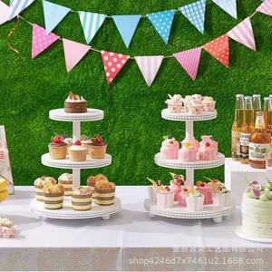 White <b>3</b> <b>Tier</b> Round Dessert <b>Stand</b> For Birthday Party <b>Cake</b> Display Tabletop Decorations - Product Image 3