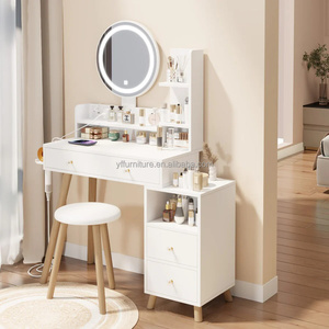 Chất lượng cao trang điểm Vanity bàn thiết lập với LED thắp sáng gương và đệm phân, Vanity bàn trang điểm với tủ đầu giường - Product Image 3