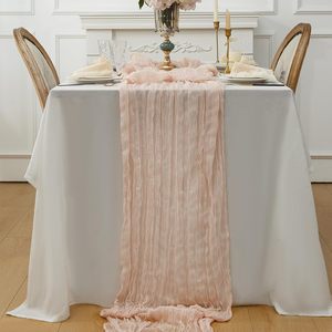 Vente en gros <span class=keywords><strong>Chemin</strong></span> <span class=keywords><strong>de</strong></span> <span class=keywords><strong>table</strong></span> 90x300cm en <span class=keywords><strong>gaze</strong></span> <span class=keywords><strong>de</strong></span> <span class=keywords><strong>coton</strong></span> blanche fait à la main pour décoration <span class=keywords><strong>de</strong></span> banquet pour fête <span class=keywords><strong>de</strong></span> mariage - Product Image 6