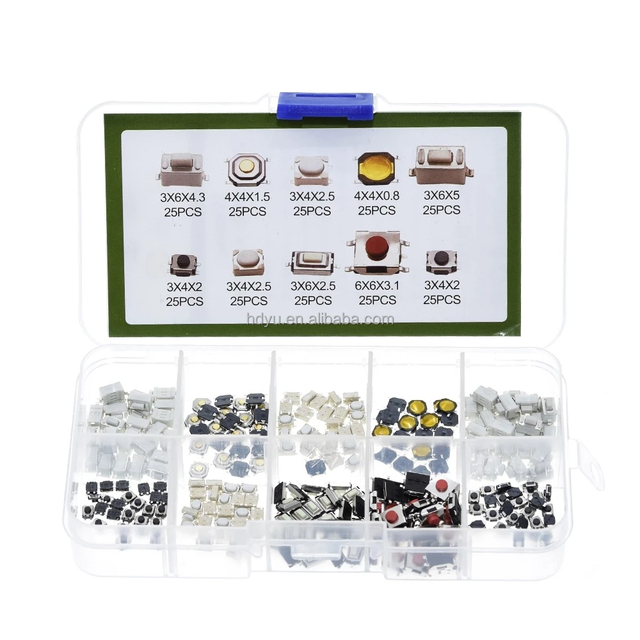 250PCS Tact Switch Car Switch Buttons 10 Specifications Each 25PCS SMD Switch