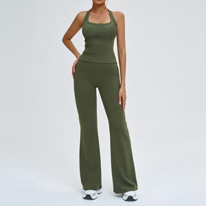 Completo Yoga Donna <span class=keywords><strong>2</strong></span> Pezzi Hot Sale: Top Sportivo Traspirante e Pantaloni a Vita Alta a Gamba Larga, Ideali per Corsa e Palestra - Product Image 3