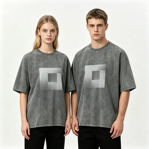 T-shirt en coton 100% surdimensionné avec logo brodé personnalisé et impression DTG, effet délavé, streetwear vintage pour hommes - Product Image 3