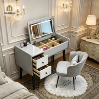 Table de toilette compacte HarmTai en panneaux de bois intelligents avec miroir LED et rangement dissimulé pour chambre moderne