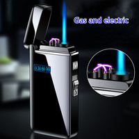 Briquet à double arc, torche à flamme jet, briquet à cigare USB, 2 en 1, rechargeable, coupe-vent, sans flamme