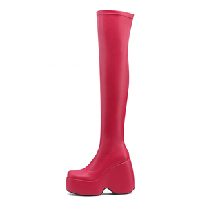 Botas Largas de Mujer con Plataforma y Tacón de Cuña, de Cuero Sintético Charolado, con Cierre de Cremallera, Talla Grande 43, Colección Otoño Invierno 2022 - Product Image 2