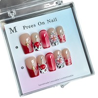 Faux ongles en acrylique à presser, forme carrée, motif fleur 3D, style French Stiletto, 10 pièces, Nail Art de luxe, haute qualité