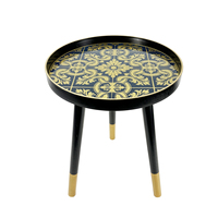 Table ronde de luxe à motif baroque bleu et or avec pieds amovibles, table d'appoint moderne pour canapé, pour la décoration du salon