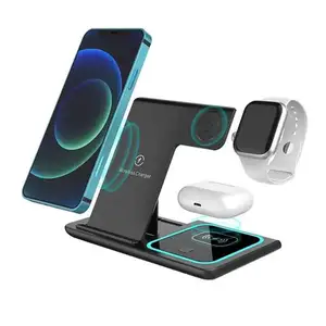 New Foldable 3 in 1 Qi Wireless Charger with led lights portable fast charging charger for mobile phone