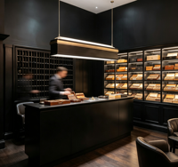 Comptoir de réception personnalisé pour boutique de cigares, présentoir mural en bois pour vin, mobilier de présentation pour magasin de tabac et de produits pour fumeurs