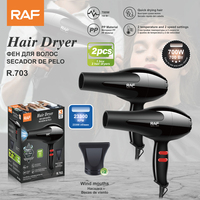 Sèche-cheveux RAF R.703 700W, 23300 tr/min, 2 températures, 2 vitesses, matériau PP, séchage rapide avec 2 embouts