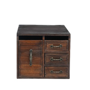 American Style Desktop Storage Box With Drawers Jewelry Organizer Retro Brown And Whitewash Finish - Product Image 5