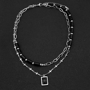 New Simple Niche Design <b>Titanium</b> Steel Double Layered Geometric Pendant Necklace Fashion Unisex's Necklaces Wholesale Jewelry - Product Image 3