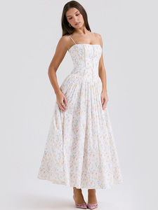 <span class=keywords><strong>Ropa</strong></span> informal de moda para mujer Vestido de flores blancas Vestidos florales ajustados sexy de una línea - Product Image 2