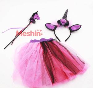 MS 3-Piece Easter Gothic Unicorn Fancy Dress-Up Kit for Girls Black Pink Tutu Headband and Wand Breathable Eco-Friendly - Product Image 1