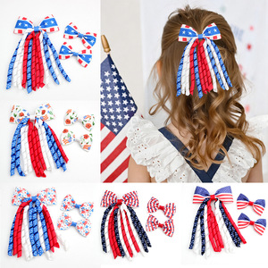 Lot de 3 pinces à cheveux pour filles, thème Fête de l'Indépendance, rouge, blanc, bleu, avec nœuds en ruban bouclé drapeau américain, accessoires patriotiques du 4 juillet - Product Image 1