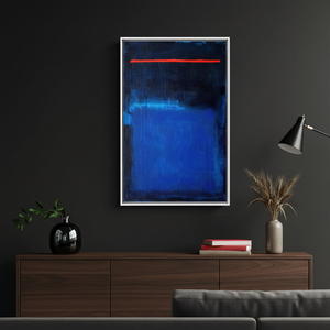 Rothko Style Abstract <b>Canvas</b> Print: Deep Blue, Red Line Accent,WHITE <b>FRAMED</b> <b>CANVAS</b> - Product Image 3