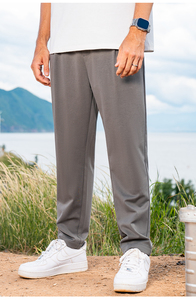 Pantalones de pierna recta drapeados planos con cremallera ligera de verano <span class=keywords><strong>para</strong></span> hombres 2025 nuevo viajero suelto <span class=keywords><strong>Color</strong></span> sólido estambre - Product Image 3