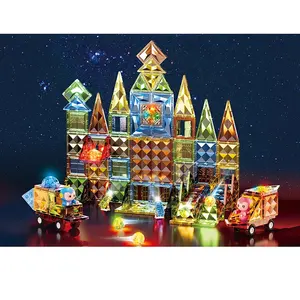 147pcs luz magnética telhas blocos de construção brinquedo diamante superfície magnética telhas conjunto DIY blocos de construção ímã edifício conjunto