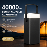 Batterie externe grande capacité 2026 avec éclairage d'ambiance, chargeur portable multi-sorties pour camping et voyage, 40000 mAh