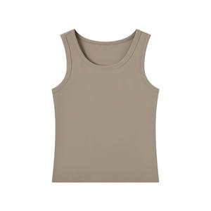 Chaleco elástico básico para <span class=keywords><strong>mujer</strong></span> 91.6% algodón 8.4% Spandex acanalado escote redondo sin mangas Crop Tank Top longitud corta al por mayor - Product Image 4