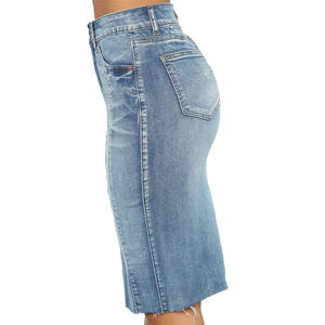 Gonne corte in <span class=keywords><strong>Denim</strong></span> con bordo grezzo Casual Sexy da donna a vita alta gonna di jeans a matita all'ingrosso - Product Image 4