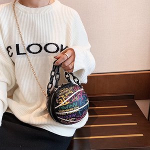 OEM ODM Custom Logo Shape Chain Hip Hop Streetwear Y2K Graffiti Print Round Ball Handbag Ita <b>Bag</b> Factory Direct Wholesale - Product Image 3