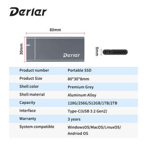 Derlar PSSD portatile USB 3.<span class=keywords><strong>2</strong></span> Gen <span class=keywords><strong>2</strong></span> originale 512GB 1TB 2TB unità a stato solido Mobile Hard Disk Storage Drive SSD tipo C per PC - Product Image 5