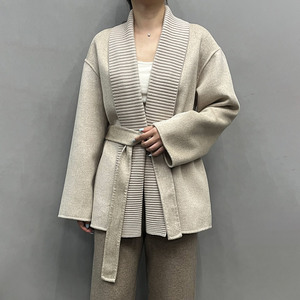 <span class=keywords><strong>Manteau</strong></span> en cachemire côtelé pour <span class=keywords><strong>femme</strong></span>, fait main, double face, avec ceinture, collection automne-hiver - Product Image 1