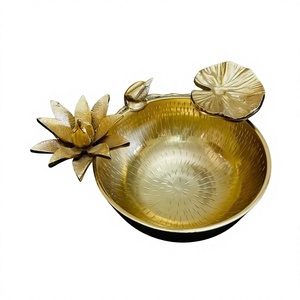 Decoración de Boda, Frutero de Lujo, Accesorios para Mesa, Tazón para Servir Alimentos, Diseño de Flores y Hojas de Arce, Tazón Decorativo Dorado - Product Image 1