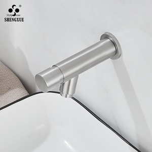 Grifo de Lavabo Moderno de Acero Inoxidable 304 Cepillado, Montado en la Pared, con Cierre Automático y Retardo, para Baños Públicos Comerciales y Escolares - Product Image 3