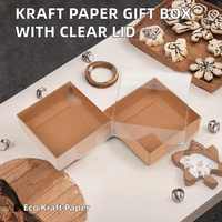Boîte cadeau en papier kraft recyclable avec couvercle transparent pour bougies, portefeuilles, Noël, gâteaux, bonbons, fêtes, bricolage, carton