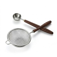 Passoire à matcha en acier inoxydable à mailles fines avec manche en bois de rose et logo personnalisé pour ensemble fouet à matcha